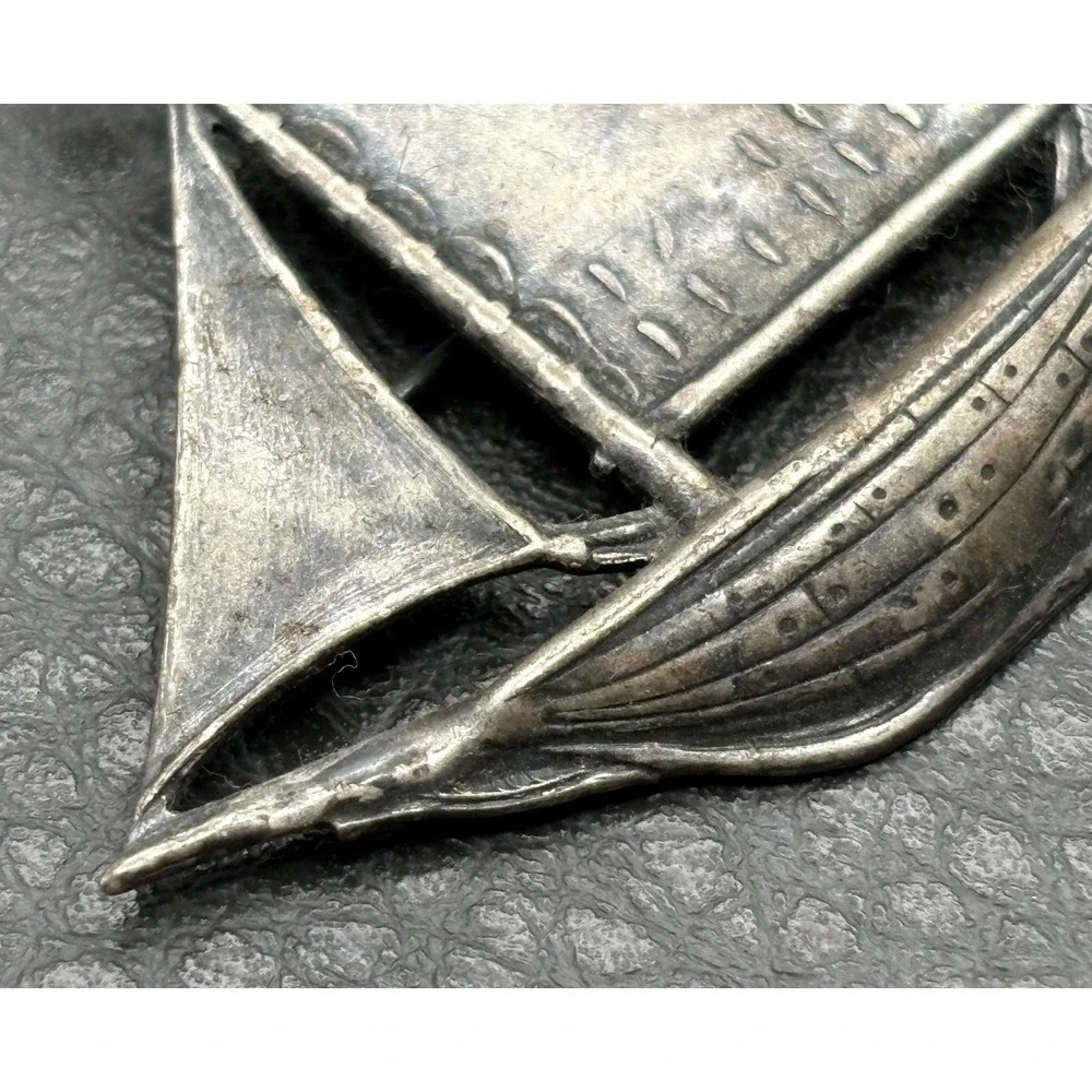 Vintage Sailboat Ship Brooch Nautical Ocean Beach Silver Plated